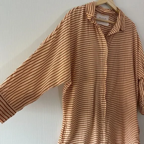 Acacia‎ Swimwear Womens Striped Button Down Silk Cotton Romper Coverup Large - Picture 2 of 8